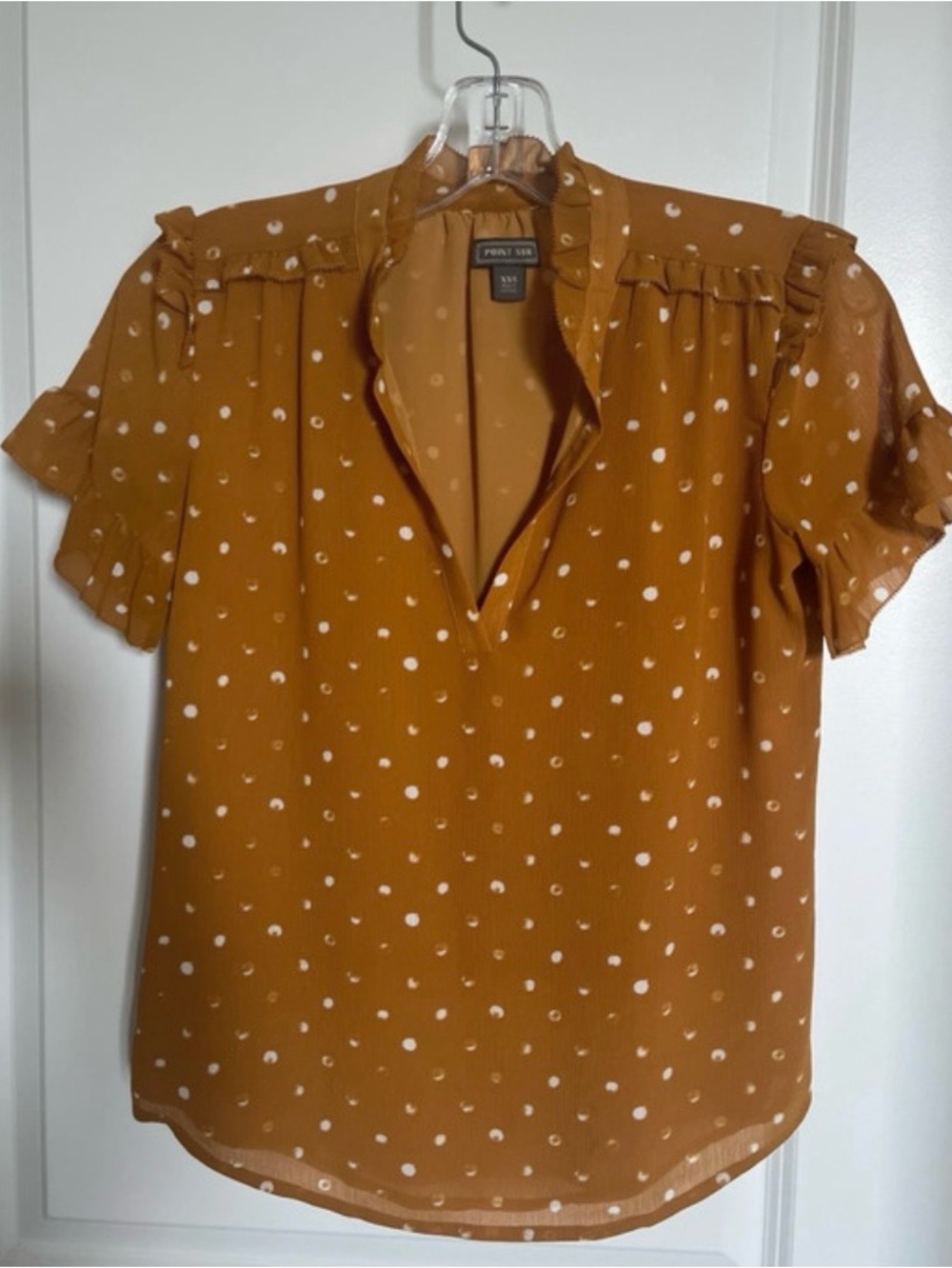 JCREW point sur dot blouse ruffle xxs XS yellow mustard